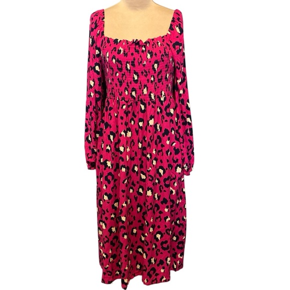 crown & ivy Dresses & Skirts - Crown & Ivy Fuchsia, Navy, and White Animal Print Maxi Dress with Shirred Bodice